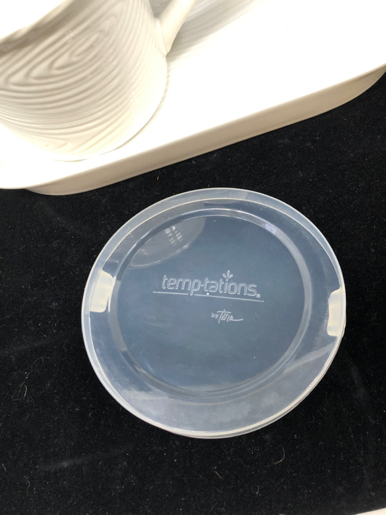 2PC WHITE CERAMIC SOUP & SANDWICH PLATTER W/LID TEMPATIONS.