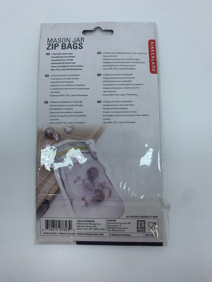 NIP MASON JAR ZIP BAGS.