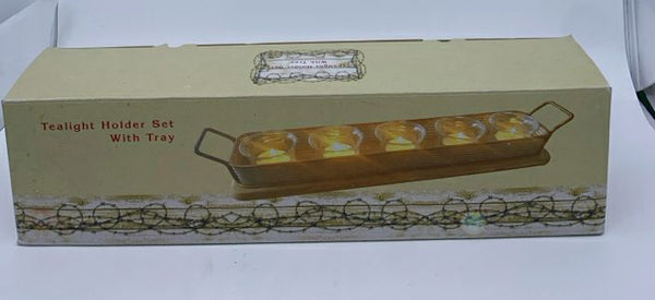 NIB TEA LIGHT VOTIVE HOLDER SET WITH TRAY