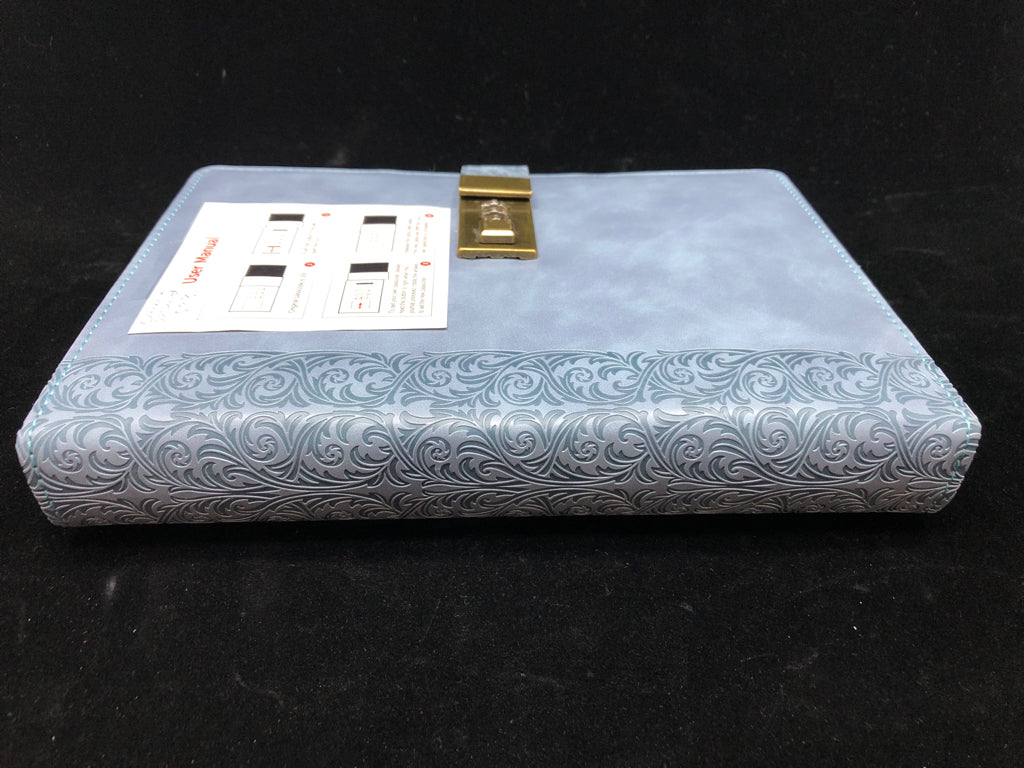 LOCKING BLUE FAUX LEATHER NOTEBOOK.
