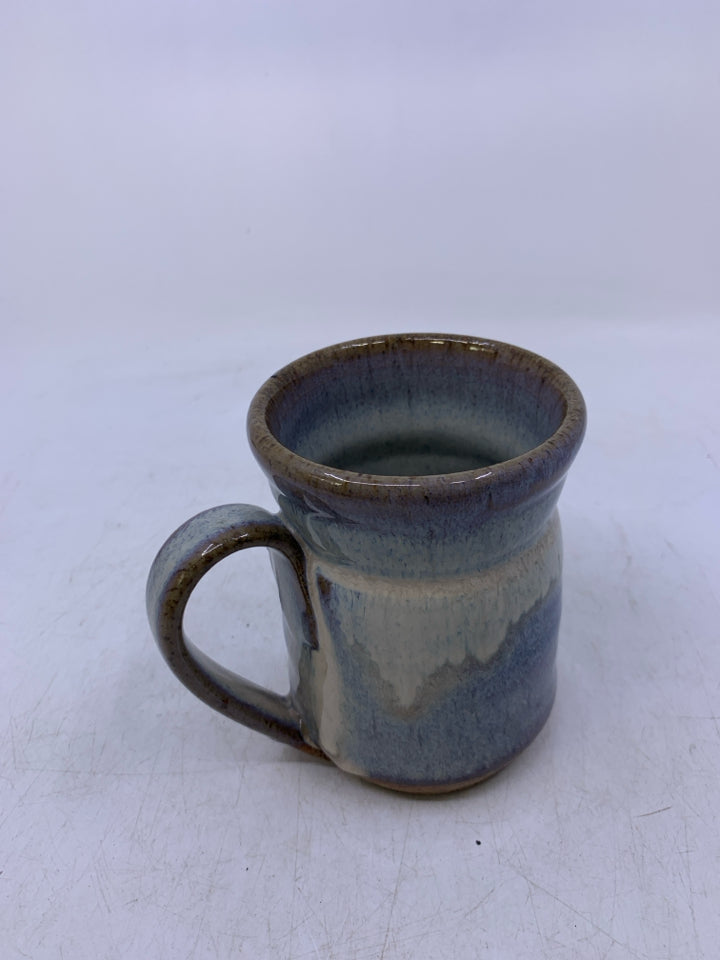 WHITE/ BLUE GLAZE POTTERY MUG