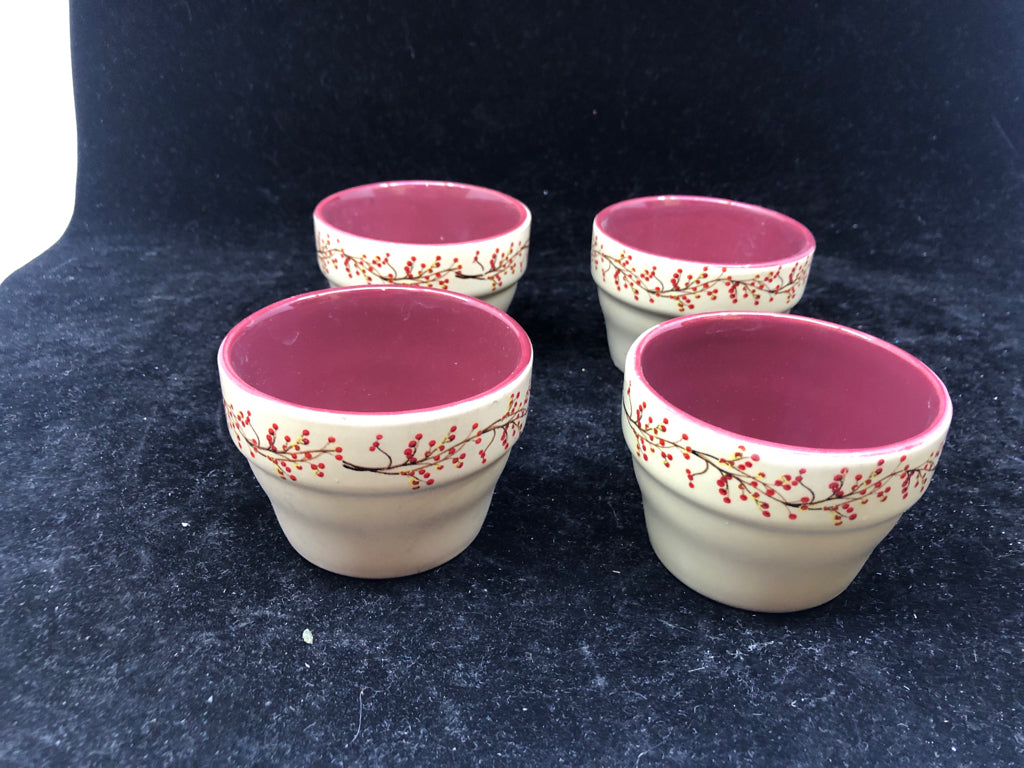 4 SMALL STONEWARE MUFFIN CUPS.