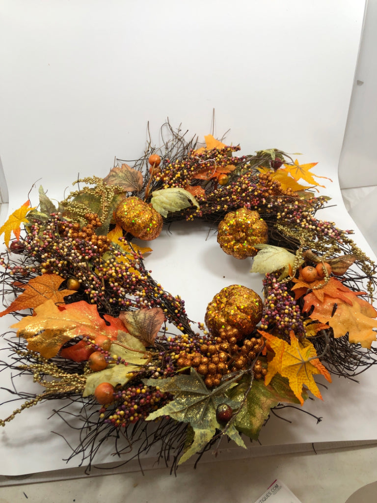 FALL LEAVES TWIG WREATH.