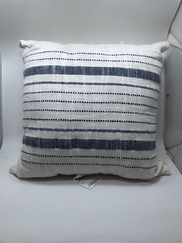 BLUE/WHITE STITCHED FABRIC PILLOW.