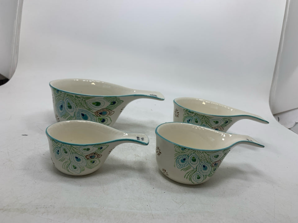 4PC CERAMIC PEACOCK FEATHERS MEASURING CUPS