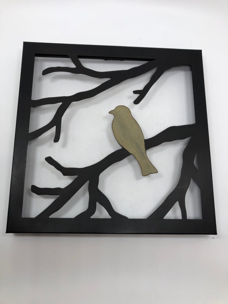 YELLOW METAL BIRD WALL-HANGING.