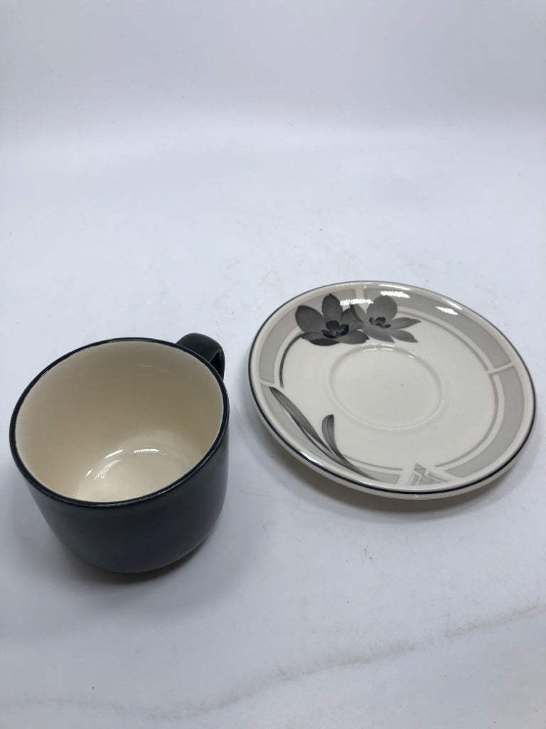 MISTY ISLE BLACK FLORAL CUP/SAUCER.