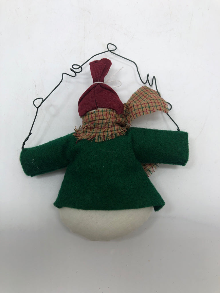 PLUSH GREEN COAT SNOWMAN DOOR HANGING.