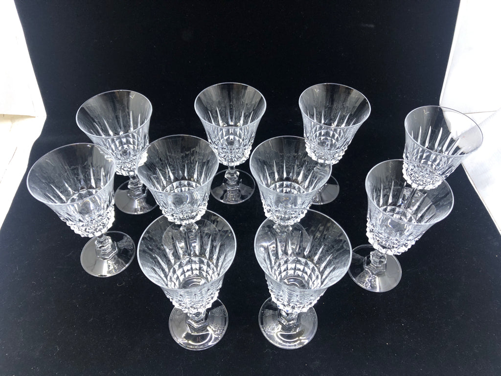 10 CUT GLASS BOTTOM WINE GLASSES.