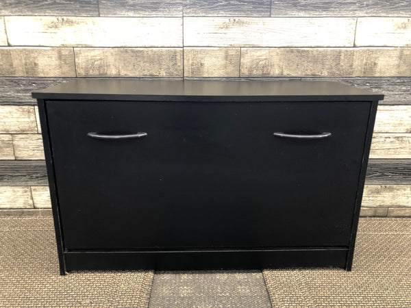 BLACK HIDDEN SHOE STORAGE CABINET.