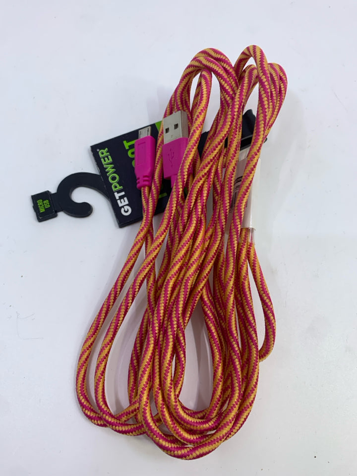 NWT PINK SWIRL 10-FOOT MICRO USB CHARGER.