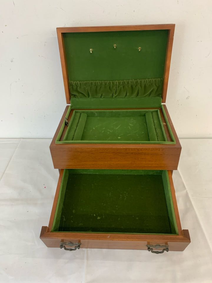 WOOD JEWELRY BOX W 1 DRAWER.