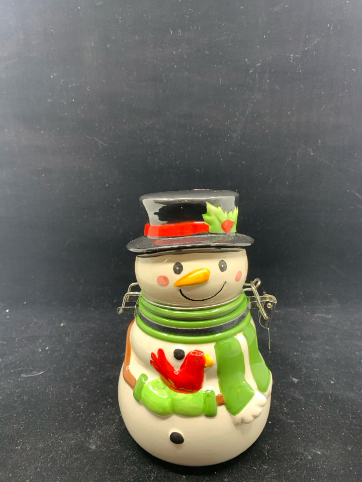 SNOWMAN W METAL CLASP CANISTER.