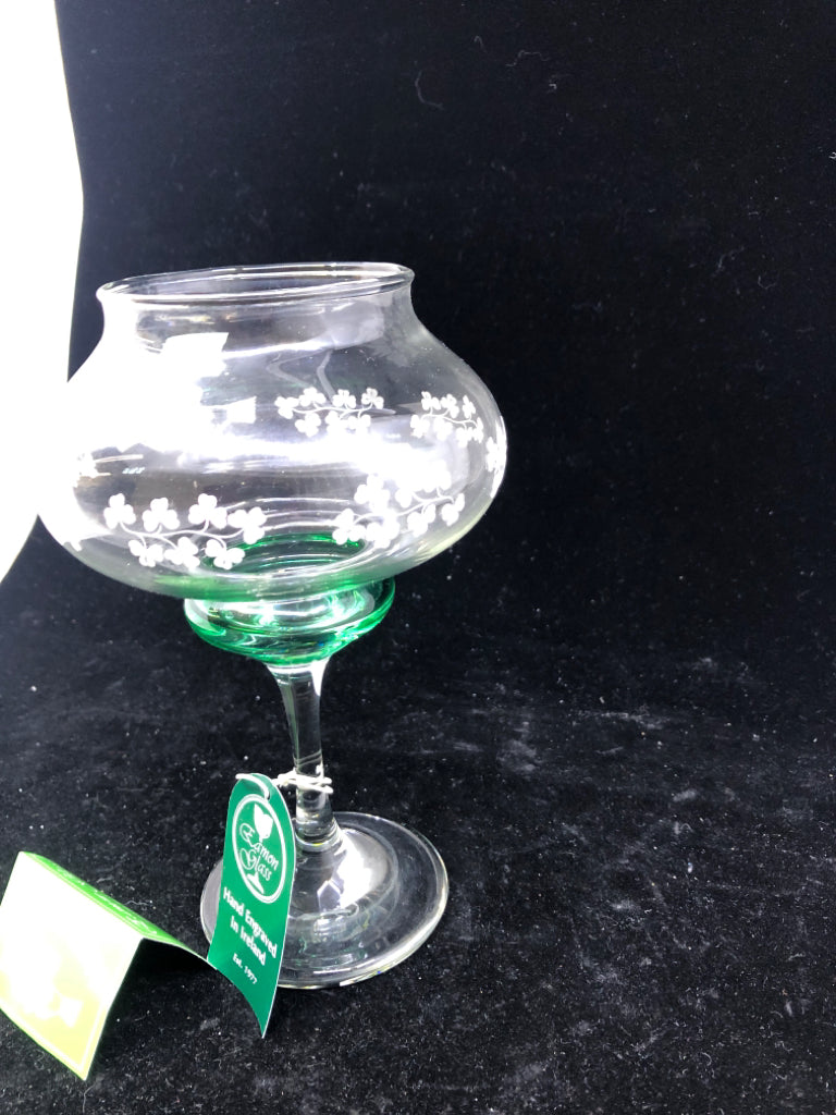 NIB GREEN CRYSTAL CLADDAGH VOTIVE HOLDER.