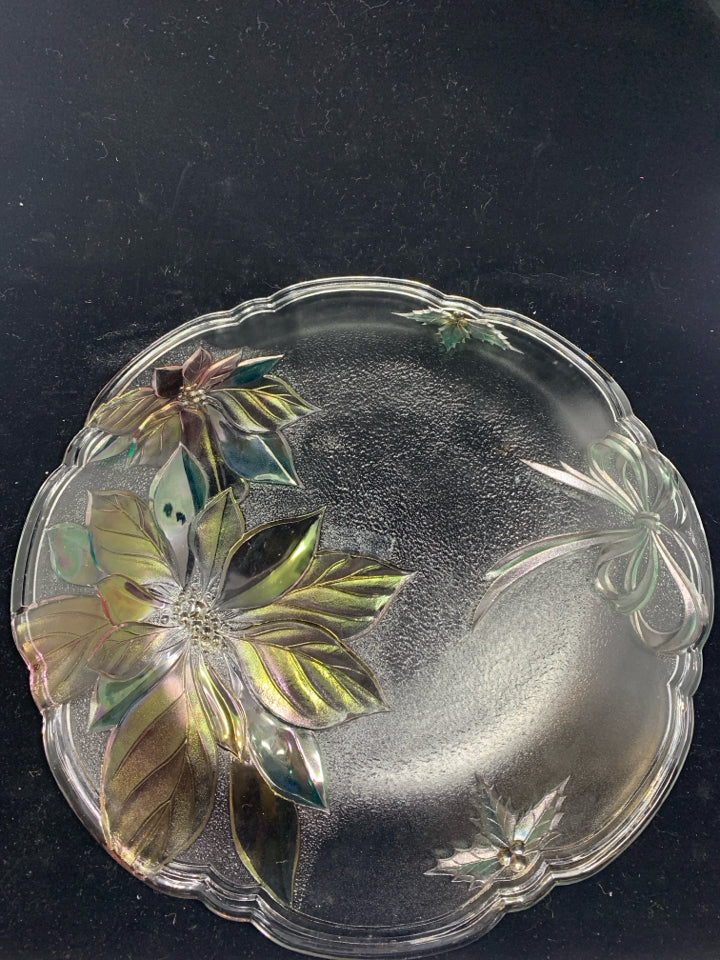 RED POINSETTIA GLASS PLATTER.