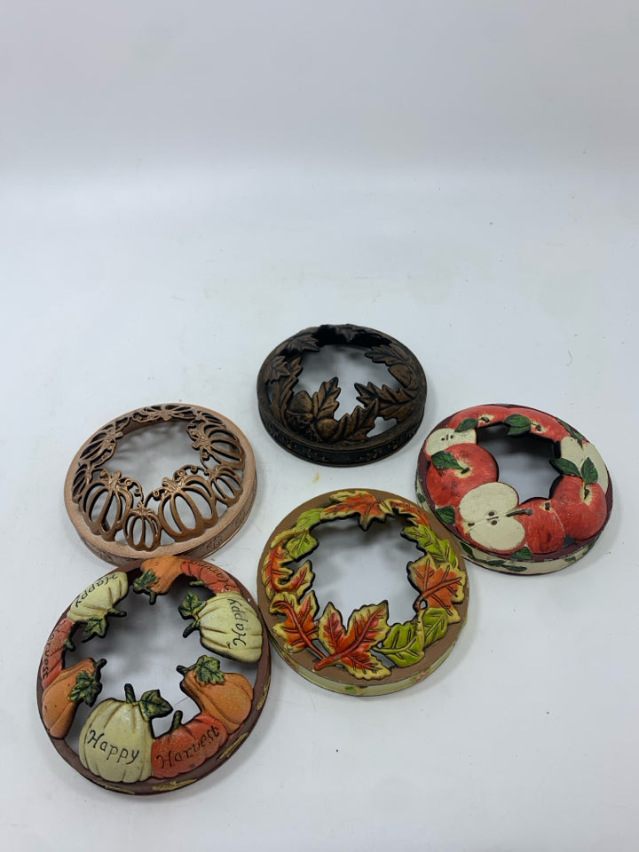 5 FALL THEME METAL CANDLE TOPPERS.