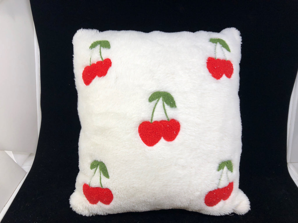 SMALL WHITE W CHERRIES PILLOW.