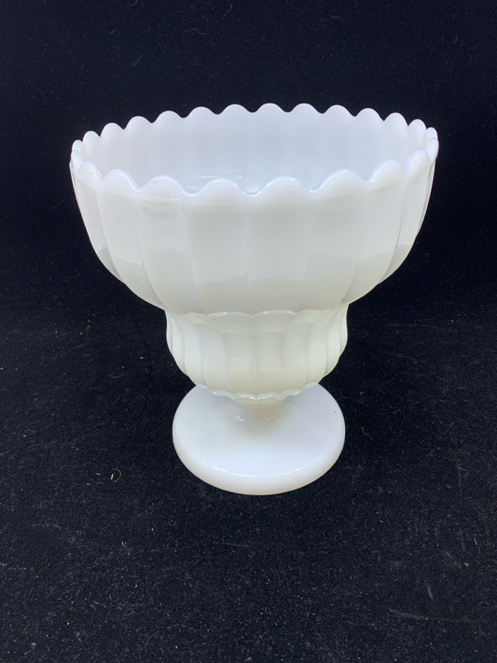 VTG MILK GLASS PEDESTAL VASE.