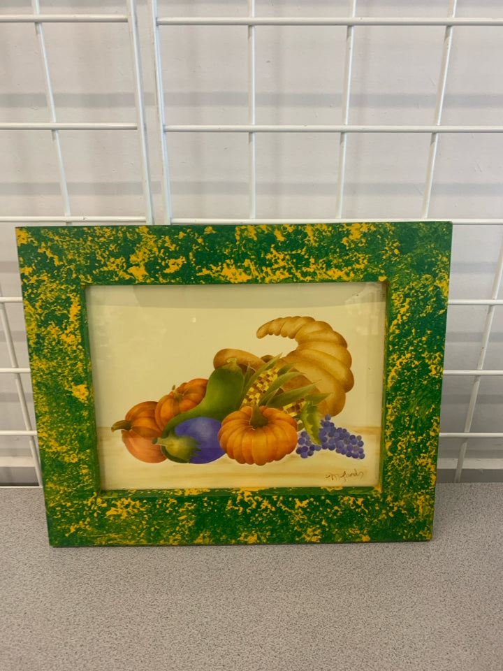 CORNUCOPIA PRINT IN YELLOW/GREEN FRAME.