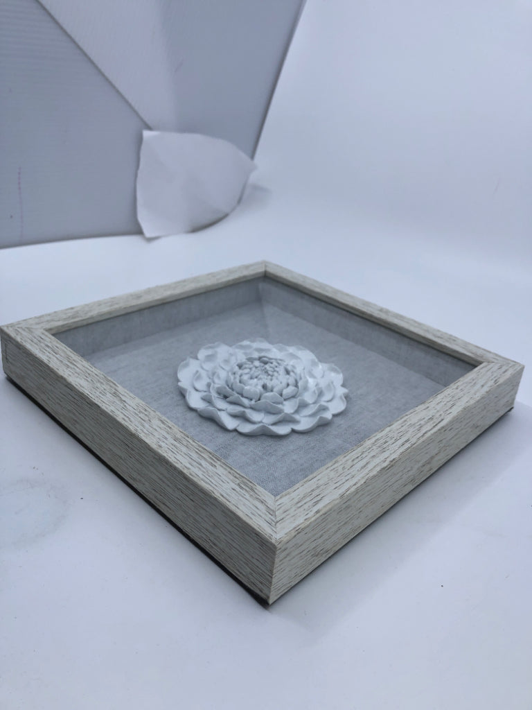 WHITE FLOWER SHADOW BOX W WHITE FRAME.