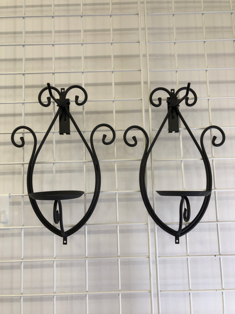 2 WROUGHT IRON CANDLE WALL HANGING SCONCES.