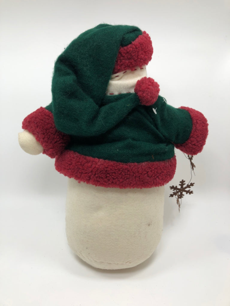 SNOWMAN HOLDING METAL SNOWFLAKES.