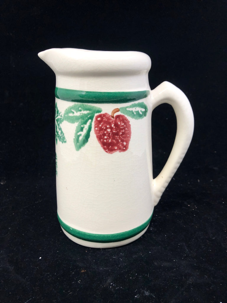 WHITE POTTERY PITCHER W/ APPLES- CROCK SHOP.