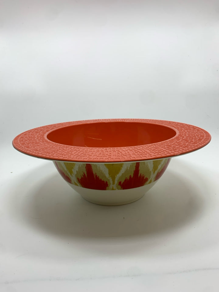 CORAL ORANGE MELAMINE SERVING BOWL.