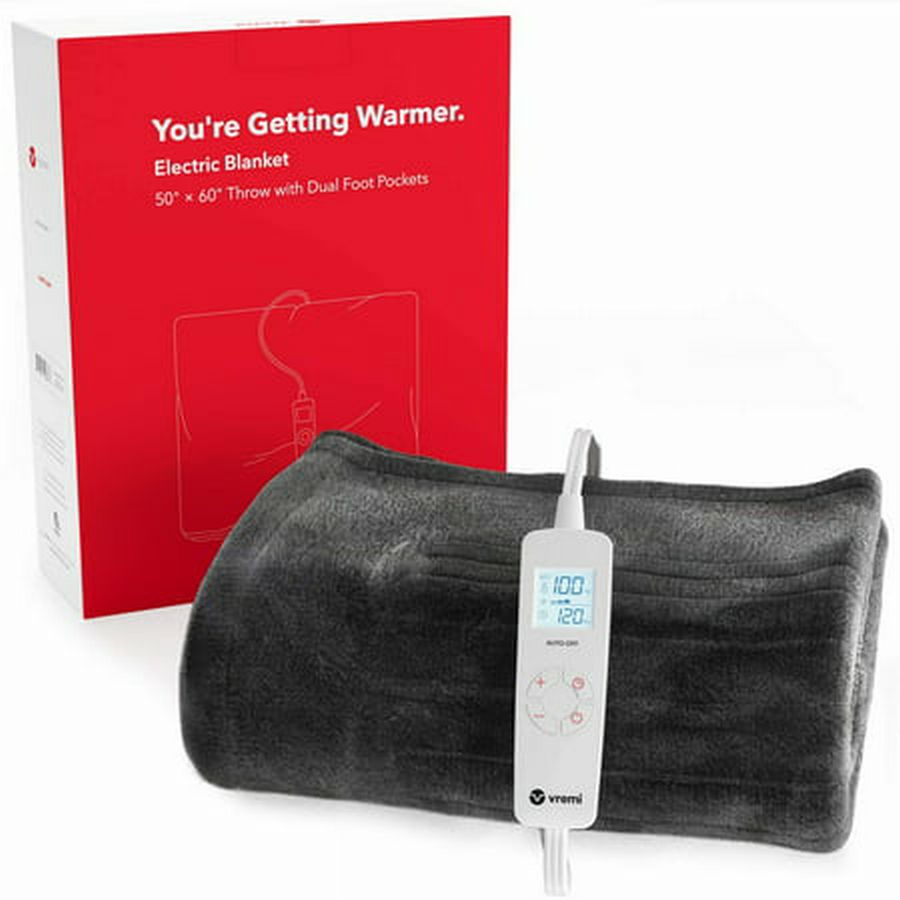 Vremi Electric Blanket with Dedicated Foot Warming Pockets - 50” X 60” Flannel