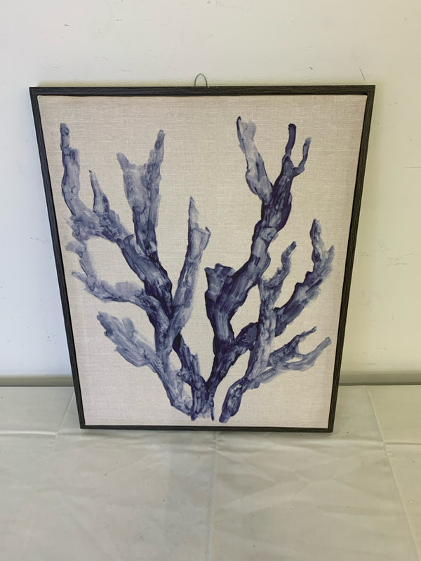 BLUE ABSTRACT (CORAL) IN DARK GREY FRAME.