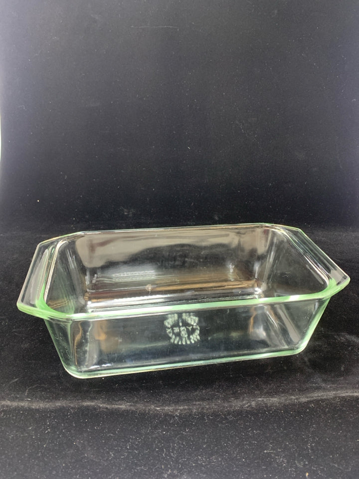 GLASS PYREX LOAF BAKING DISH.