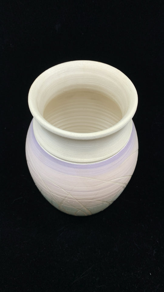 PASTEL ETCHED POTTERY VASE.