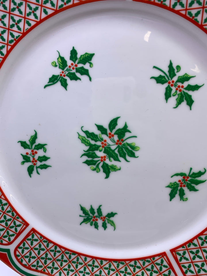 VTG ROUND RED AND GREEN HOLLY SERVING PLATE.