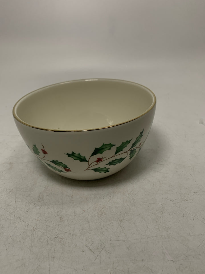 LENOX IVORY HOLIDAY SMALL BOWL W/ GOLD RIM.