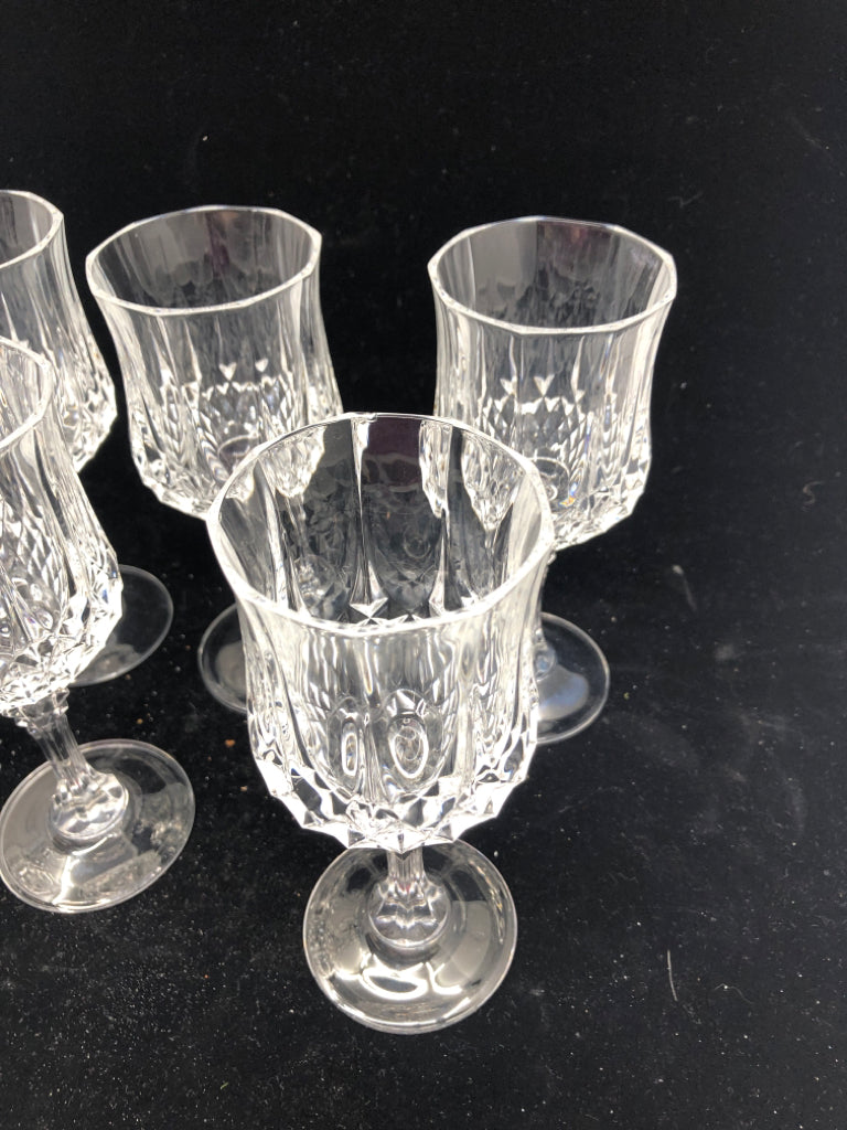 6 CUT GLASS BOTTOM WINE GLASSES.