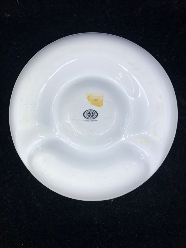 WHITE DIVIDED CHIP & DIP BOWL.