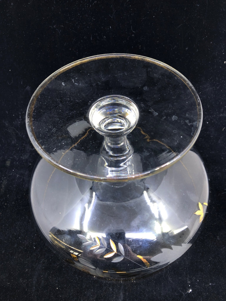 FOOTED ETCHED LEAF W GOLD ACCENTS CANDY DISH.