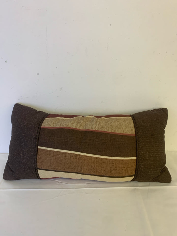 BROWN,CREAM,MAROON STRIPE LONG THROW PILLOW.