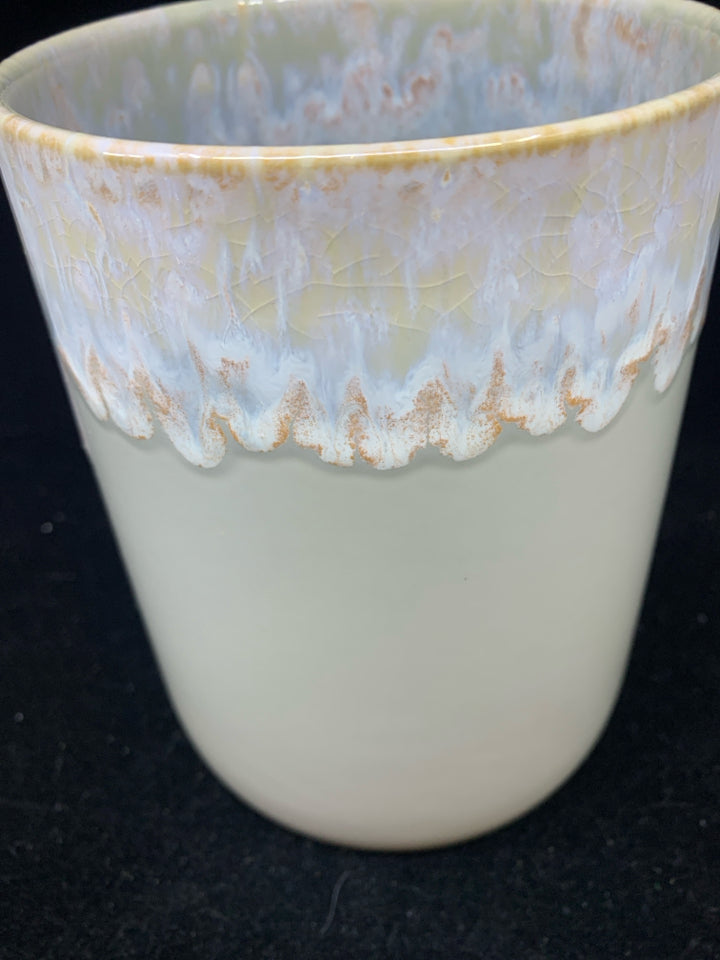GRAY WITH WHITE PAINT DRIPPING VASE.