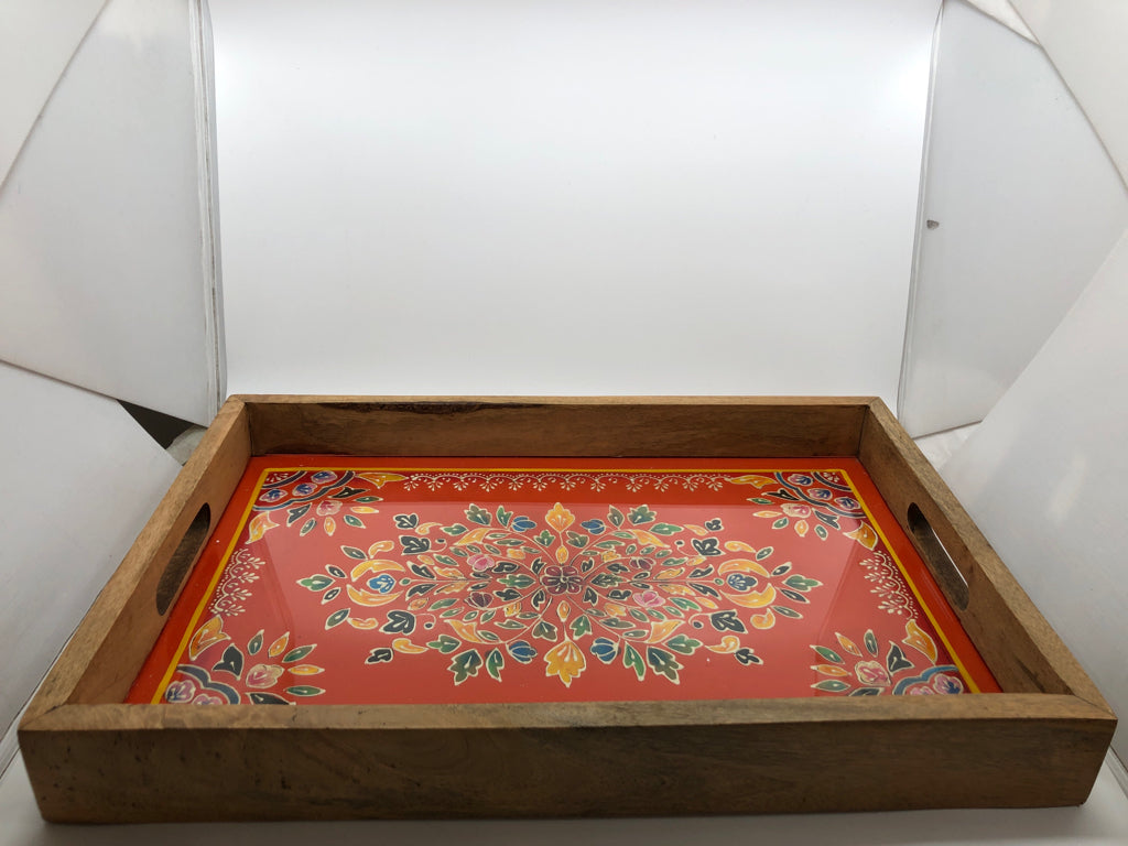 RUSTIC ORANGE FLORAL TRAY.