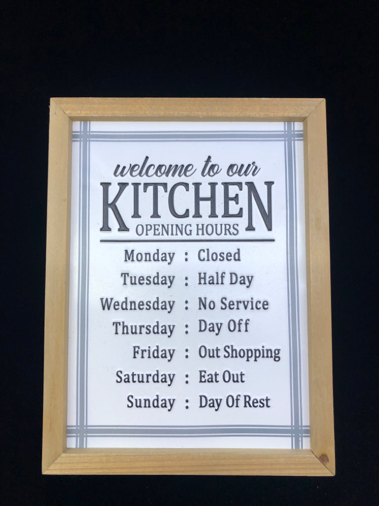 WELCOME TO OUR KITCHEN METAL SIGN IN WOOD FRAME.