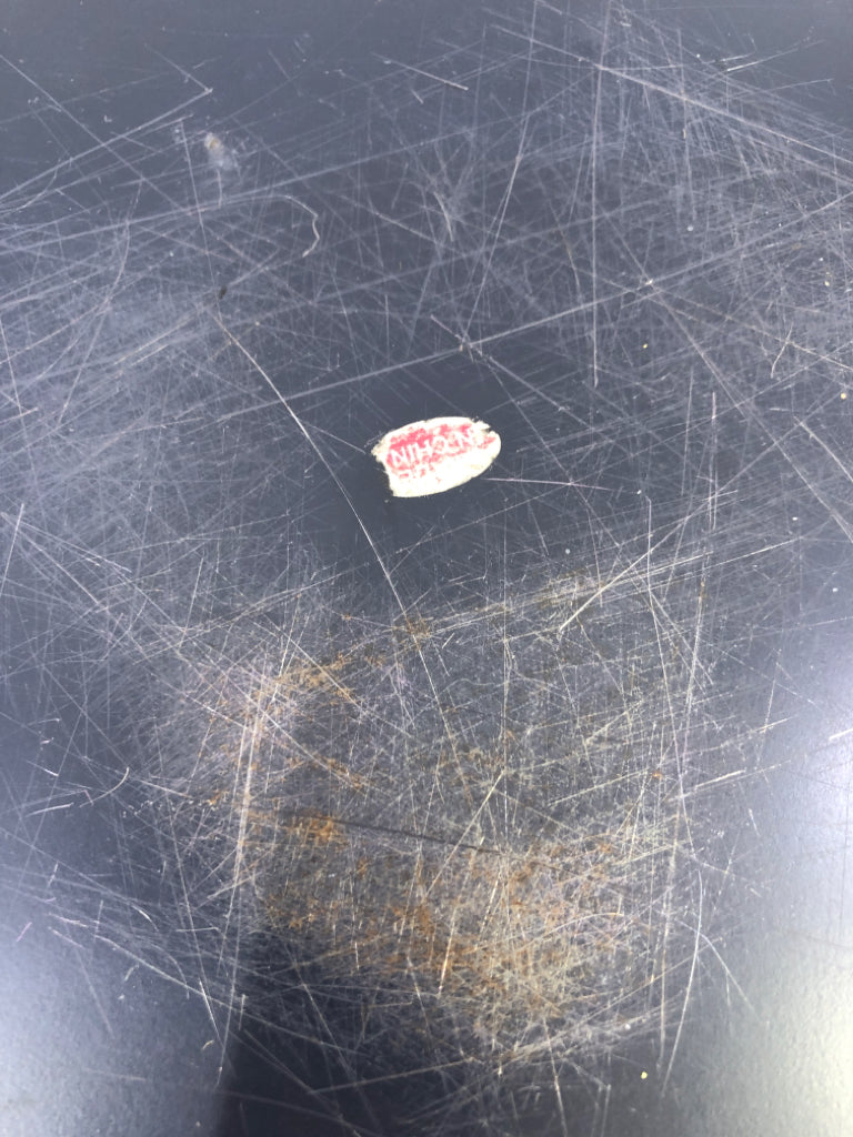 BLACK GAVANIZED BUCKET W/GREEN FLORAL TRIM.