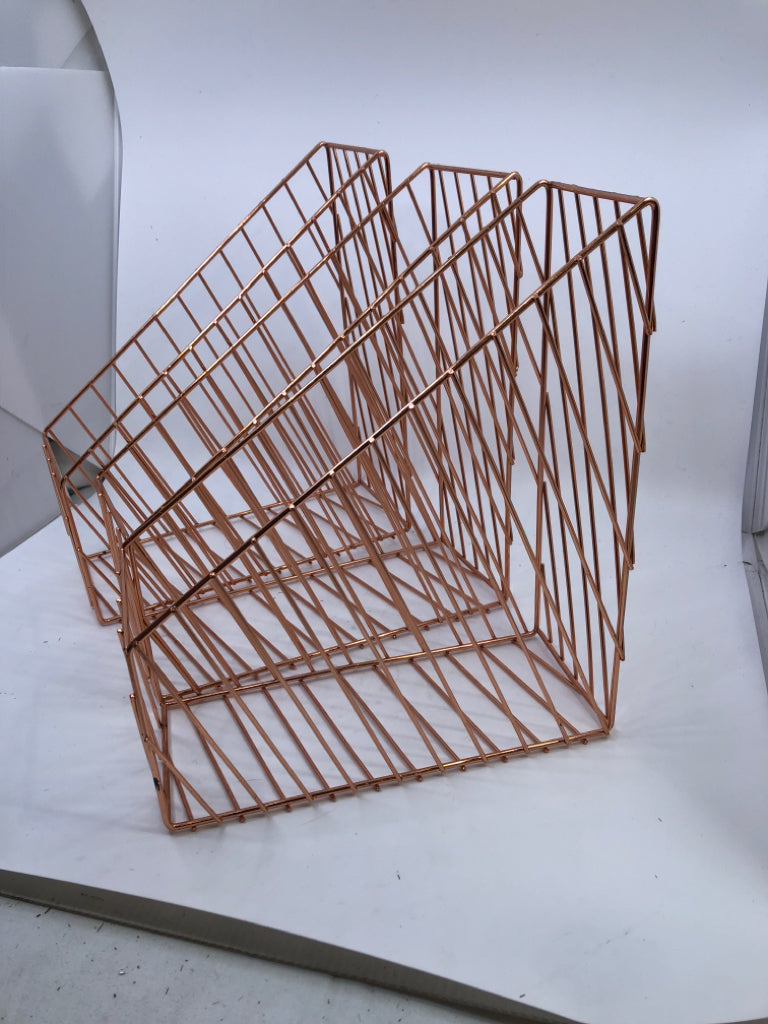 3 ROSE GOLD METAL FILING SORTER.
