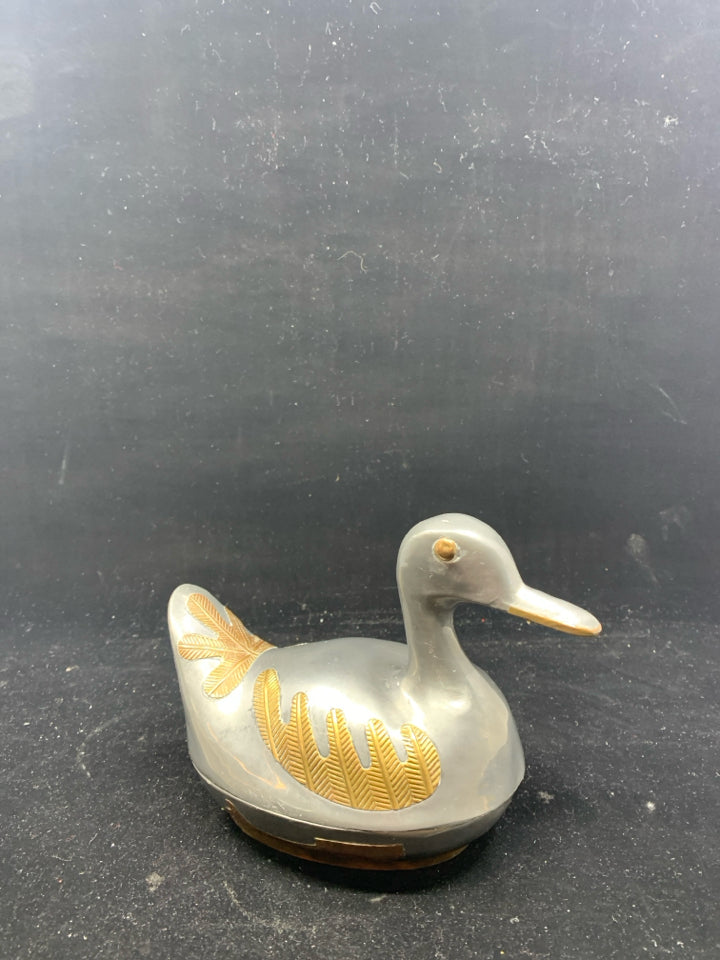 HEAVY METAL CARVED DUCK TRINKET DISH.