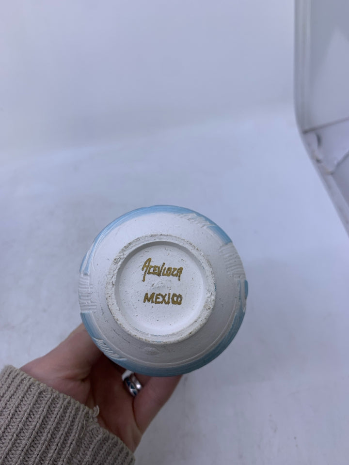 WHITE VASE W/ CACTUS BLUE/PINK LANDSCAPE.