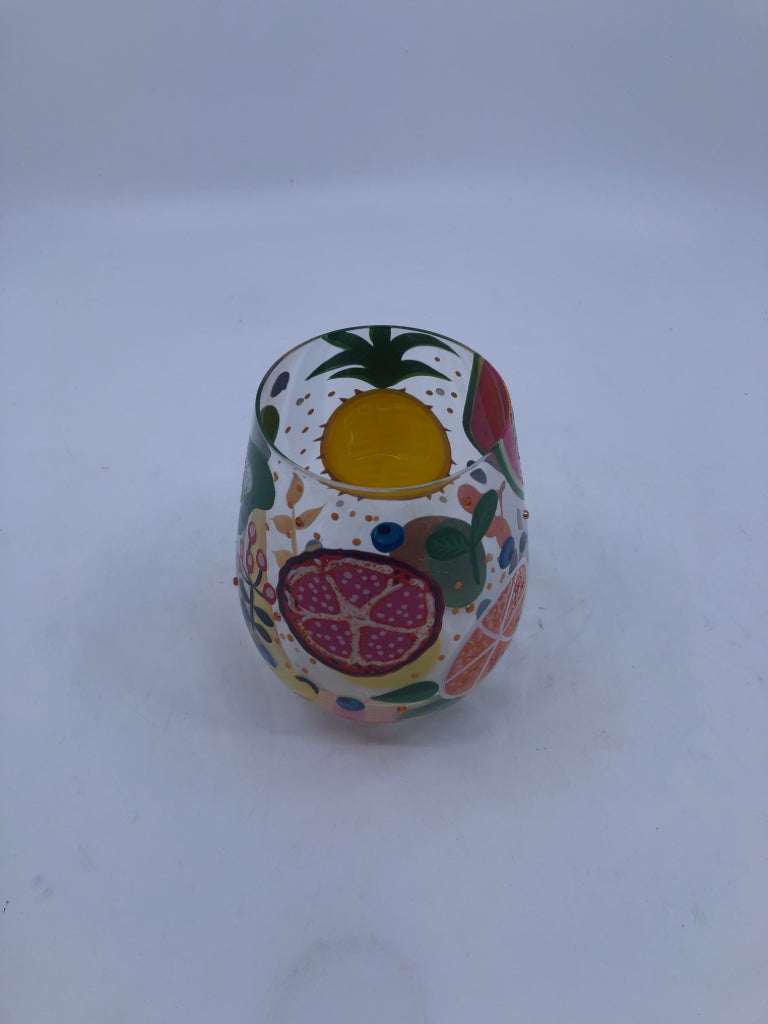 LOLITA TROPICAL FRUIT STEMLESS WINE GLASS.