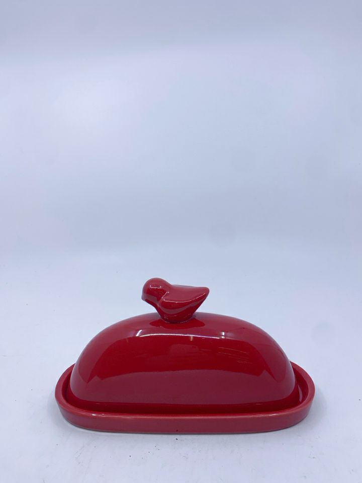 RED BIRD BUTTER DISH.