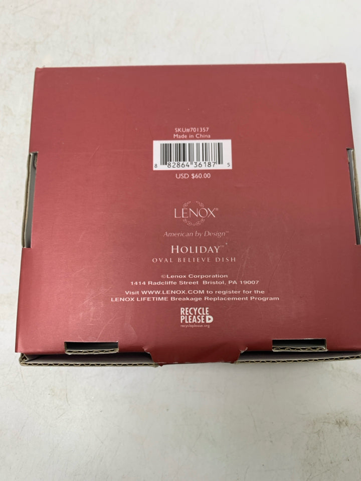 NIB LENOX IVORY HOLIDAY OVAL BELIEVE DISH.