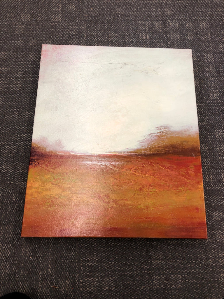 ABSTRACT RED/TAN LANDSCAPE CANVAS WALL ART.