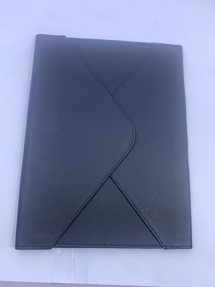 FAUX BLACK LEATHER ENVELOPE FOLDER.